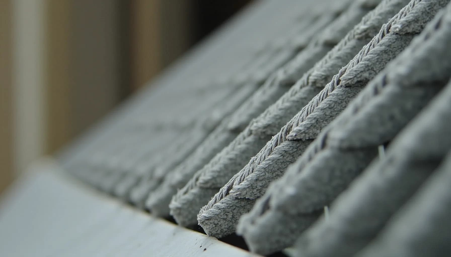 gray aluminum AC unit fins with textured surface and parallel ridges