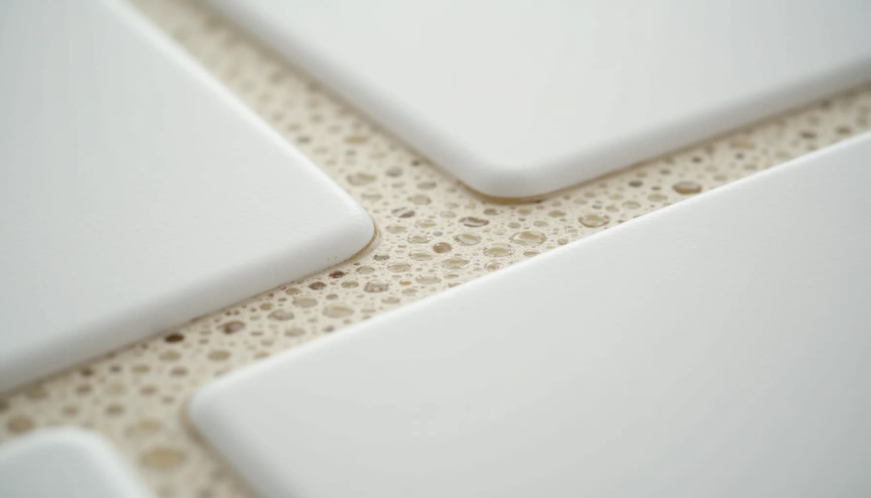 white curved surfaces flanking a textured beige strip with small holes, suggesting tile grout detail