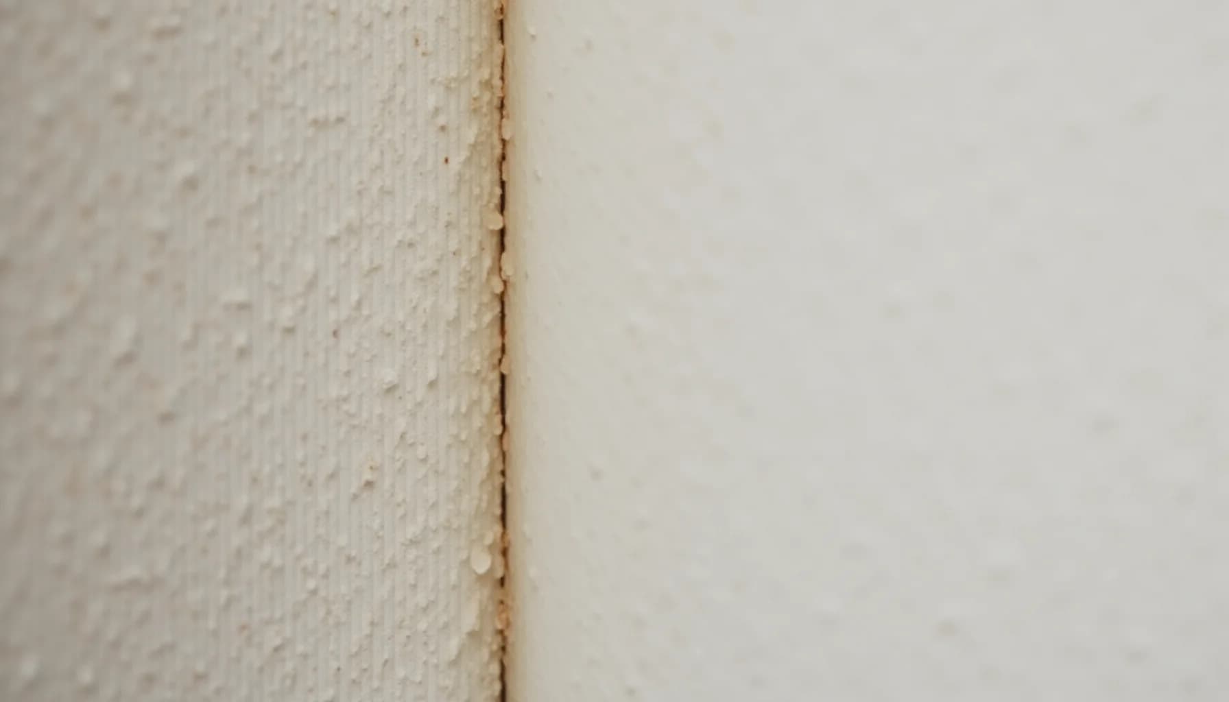 a cream-colored textured surface with a thin brown seam or grout line running vertically