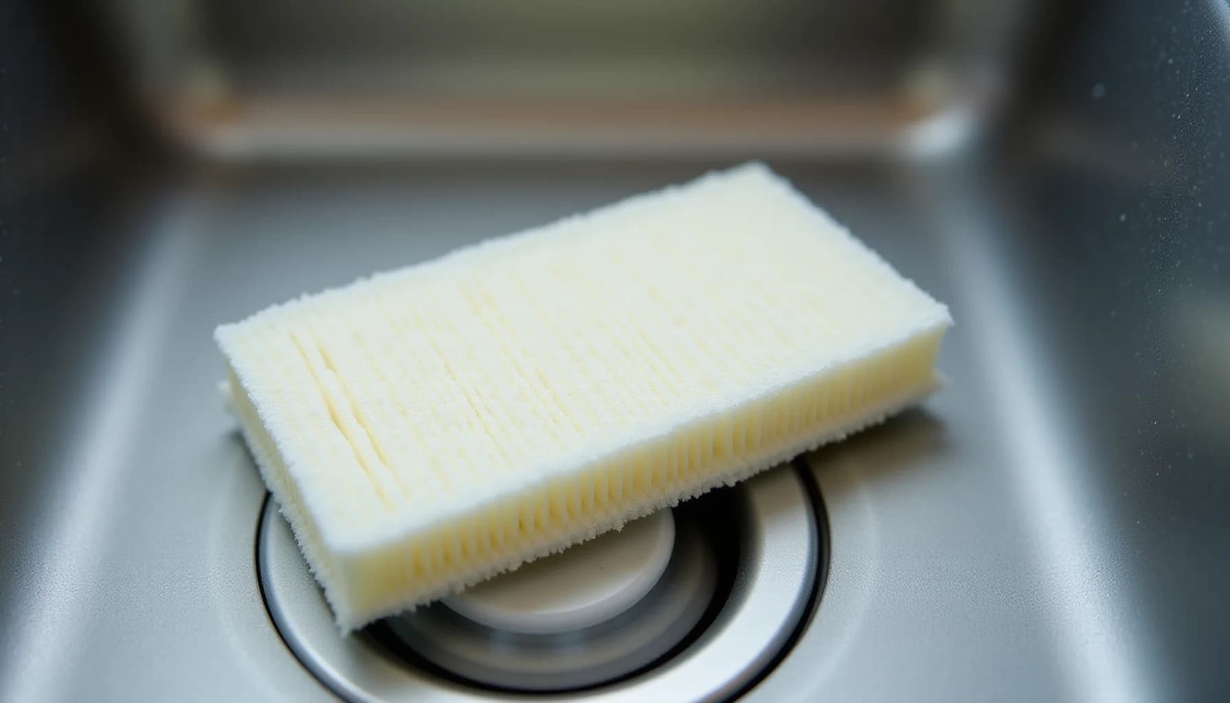 White foam air filter pad positioned on a circular AC unit component inside a metal housing