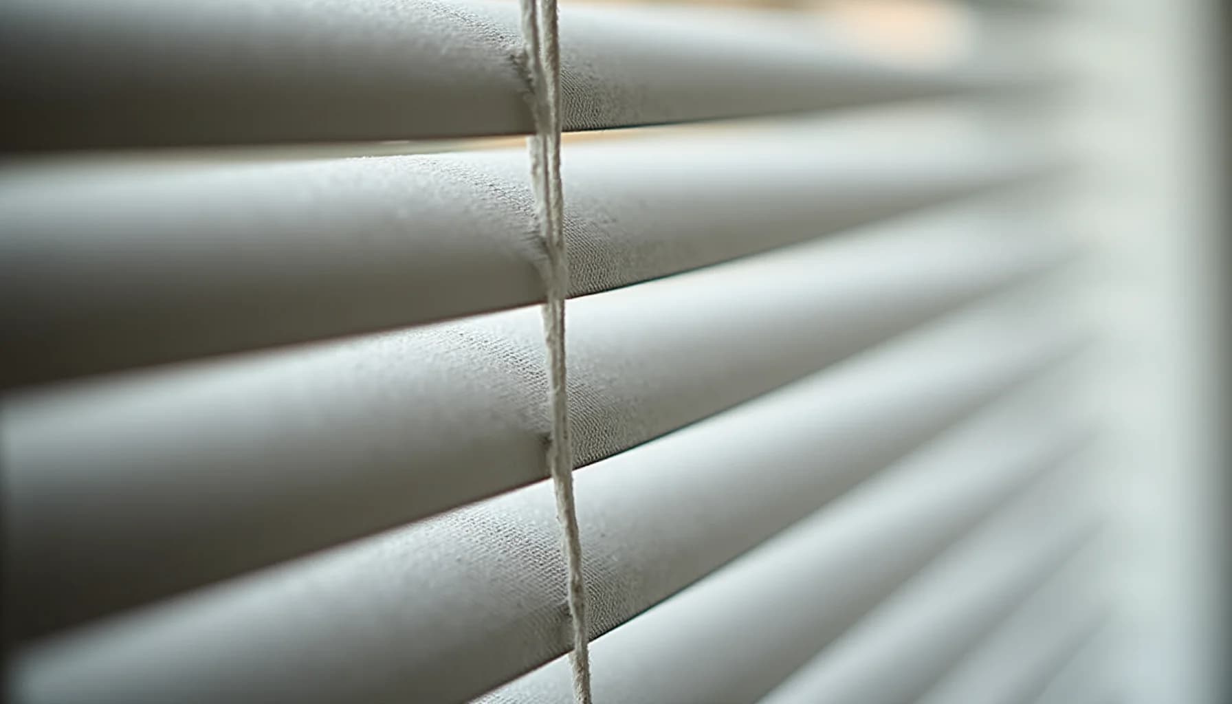 horizontal window blinds with white slats and vertical cord dividers